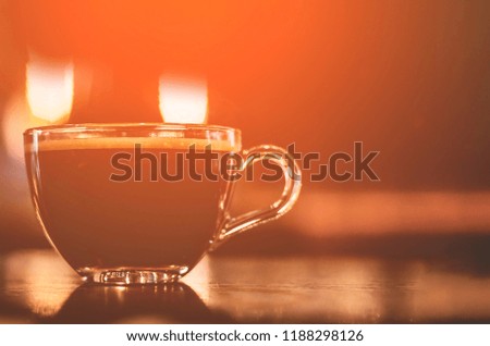 Coffee cup in coffee shop  vintage style effect picture. Copy space Morning concept