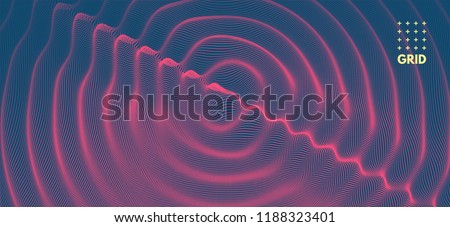 3D wavy background with ripple effect. Vector illustration with particle. 3D grid surface.  Royalty-Free Stock Photo #1188323401