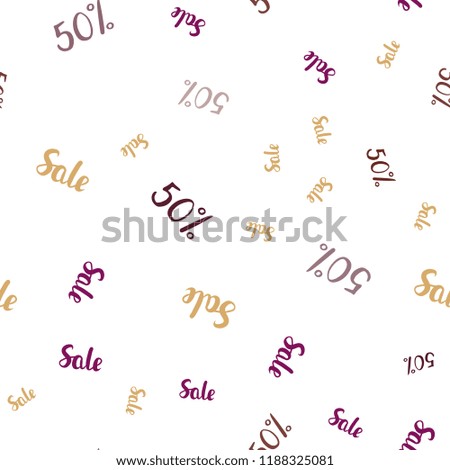 Dark Pink, Yellow vector seamless texture with selling prices 50 %. Gradient illustration with discount signs on white backdrop. Design for business ads, commercials.