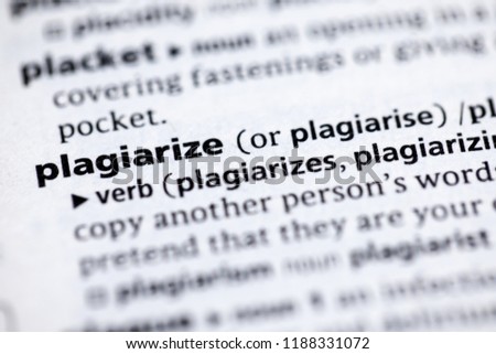 Close up to the dictionary definition of Plagiarize Royalty-Free Stock Photo #1188331072
