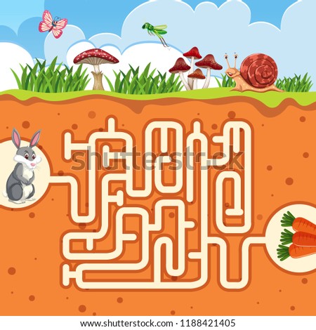 Rabbit maze game template illustration