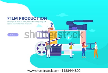 Film Production vector illustration concept, people in the studio making a film, filmmaking online course can use for, landing page, template, ui, web, mobile app, poster, banner, flyer, background Royalty-Free Stock Photo #1188444802