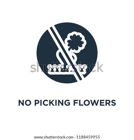 No picking flowers icon. Black filled vector illustration. No picking flowers symbol on white background. Can be used in web and mobile.