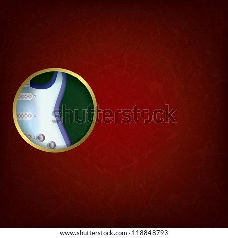 abstract grunge red music background with electric guitar on green