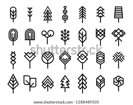 Set of Minimal Geometric line tree icon Royalty-Free Stock Photo #1188489505