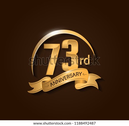 73rd Anniversary design logotype. Anniversary logo design with swoosh and elegance golden ribbon. Vector template for use celebration, invitation card, and greeting card