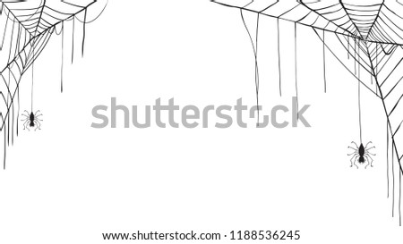 Spooky spider web silhouette collection of Halloween vector isolated on white background. scary, haunted and creepy cobweb element Royalty-Free Stock Photo #1188536245
