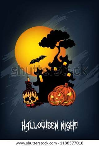 Halloween castle night poster, wallpaper and invitation card design and illustration.