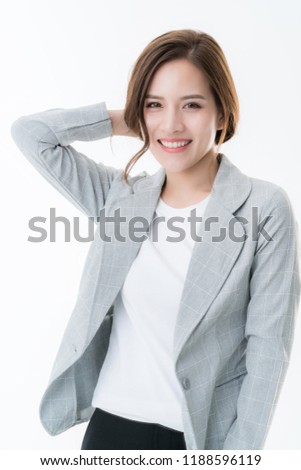 portrait beautiful asian woman with casual costume smile with happiness and confident
