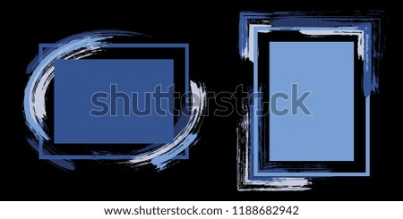 Hipster frames with paint brush strokes vector collection. Box borders with painted brushstrokes on black. Advertising graphics design flat frame templates for banners, flyers, posters, cards.