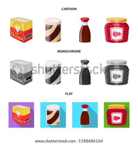 Vector design of can and food sign. Set of can and package stock symbol for web.