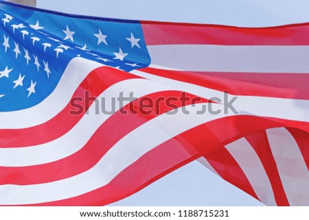 close up of waved flag of United States of America