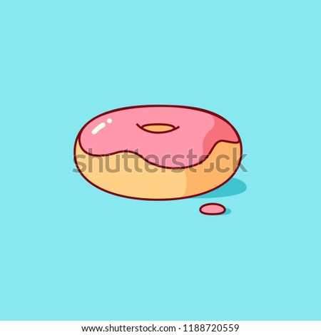 Donut with pink icing. Logo for cafes, restaurants, coffee shops, catering. Design element for menu, booklet, banner, website. Vector illustration.