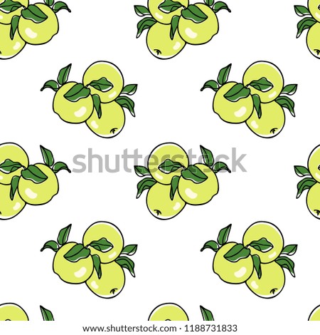 Vector seamless pattern with hand drawn green apples. Beautiful food design elements. Ink drawing, perfect for prints and patterns