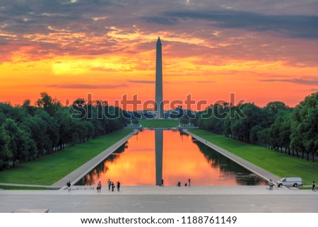 Washington Monument at Sunrise in Washington DC, USA.
