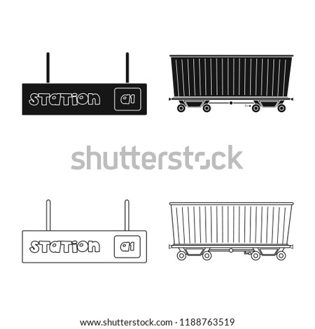 Vector illustration of train and station sign. Collection of train and ticket stock symbol for web.