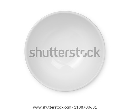 top view of empty white bowl isolated on white background, with clipping path. Royalty-Free Stock Photo #1188780631