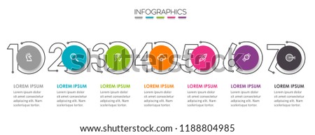Vector Infographic design template with icons and 7 numbers options or steps.  Can be used for process diagram, presentations, workflow layout, banner, flow chart, info graph.