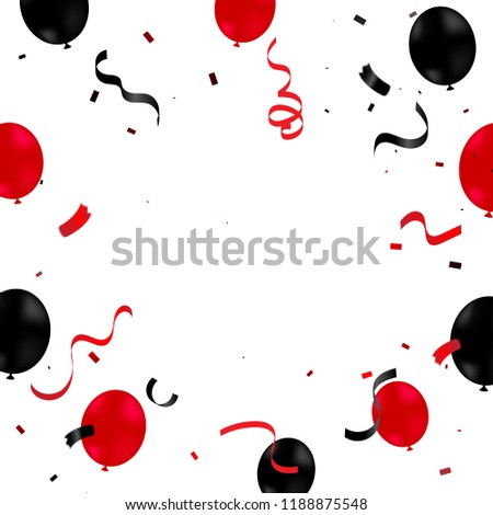 Black friday sale background with Many falling red and black confetti Ribbon ,balloon. Celebration event.  Vector