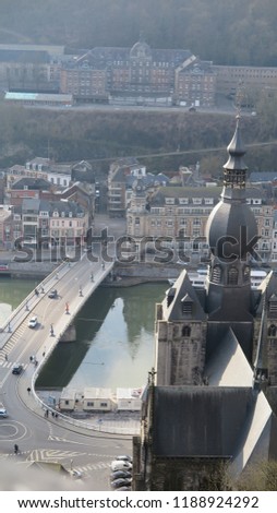 The beautiful city of Dinant, Belgium from above