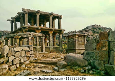 Architectural pillars of Lord Shiva temple at Hampi
