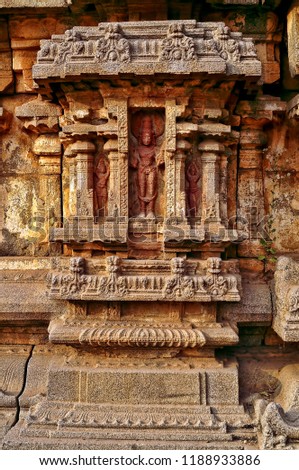 Architectural pillars of Lord Shiva temple at Hampi