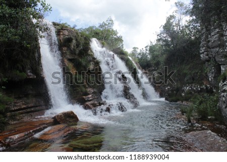 Chapada dos Veadeiros, Goiás, Brazil - July, 2015: Beautiful landscape with waterfall