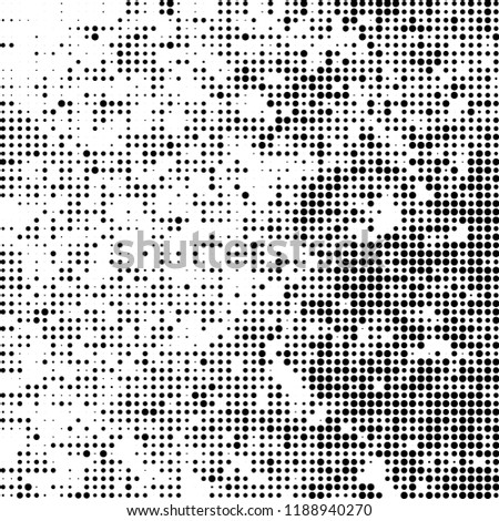 Halftone texture is black and white. Abstract monochrome background. Chaotic pattern for printing on business cards, label, posters, packaging and other design