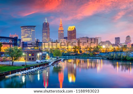 Cleveland, Ohio, USA skyline on the Cuyahoga River. Royalty-Free Stock Photo #1188983023