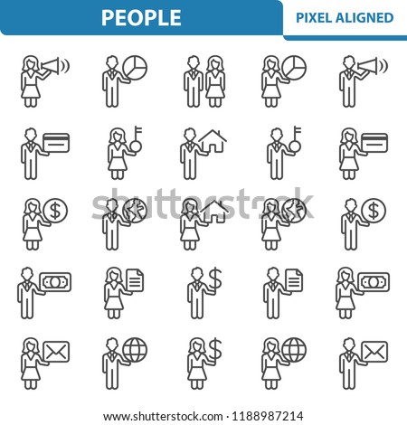 People Icons. Professional, pixel perfect icons, EPS 10 format. Designed at 32x32 pixel size. 2x magnification for preview.