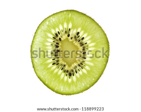 Slice of fresh kiwi fruit isolated on white background
