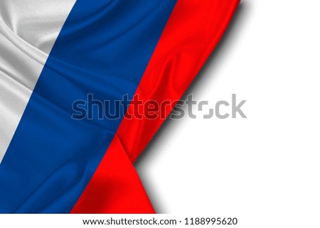 Silk flag of Russia with white free space for text