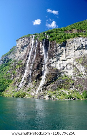 The seven sisters waterfall over Geirangerfjord in Norway