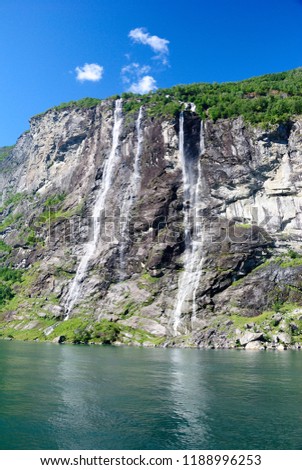 The seven sisters waterfall over Geirangerfjord in Norway