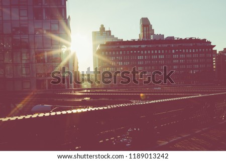Vintage Color View of Manhattan City Skyline at Sunrise, New York City, New York, USA