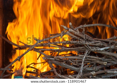 Burning vines for barbecue