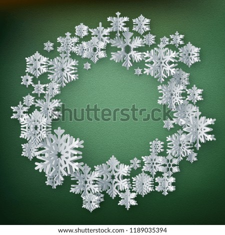 Abstract winter background with paper snowflakes on green background. EPS 10