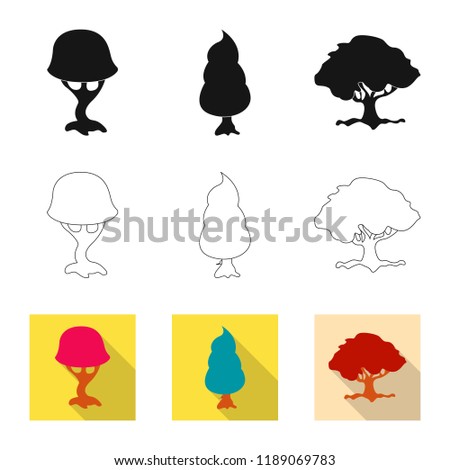 Vector illustration of tree and nature icon. Set of tree and crown vector icon for stock.