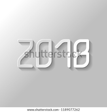 2018 number icon. Happy New Year. Paper style with shadow on gray background