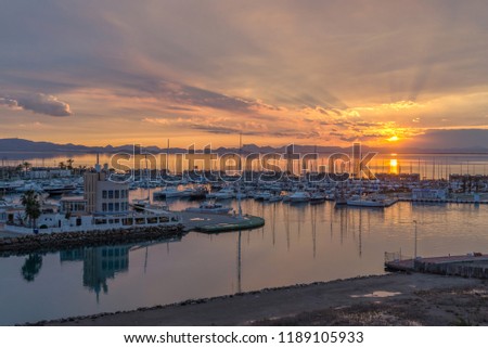The port is at sunset. La Manga. Spain.