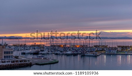 The port is at sunset. La Manga. Spain.