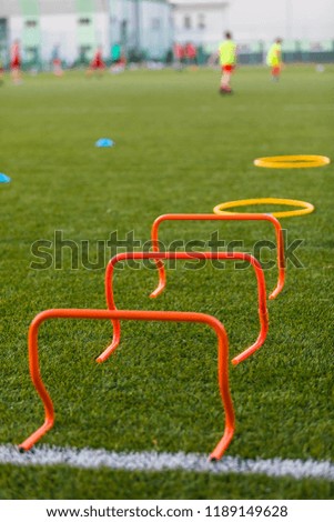 The sports equipment in the form of gate for a training of football players costs on the football green field