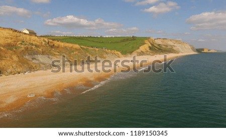 aerial droneshot of coastline. West Bay, Jurassic coast Dorset. UK Great Britain