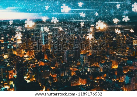 Puzzle Pieces with Downtown Los Angeles at night