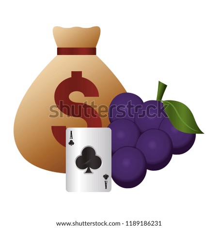 casino poker money bag card ace clover grapes