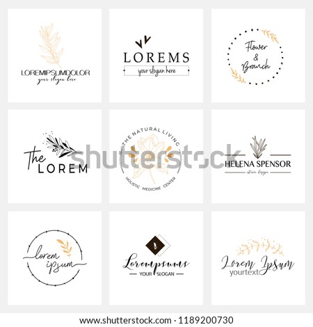 Floral logo templates. Vector minimalistic logos. Rustic elegant logotypes Royalty-Free Stock Photo #1189200730