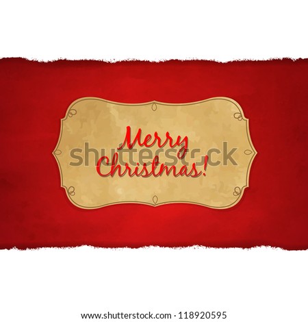 Rip White Paper And Dark Red Christmas Background With Gradient Mesh, Vector Illustration
