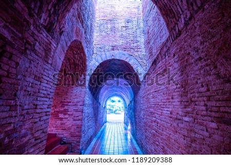 The ancient tunnel of Umong temple, Thailand.