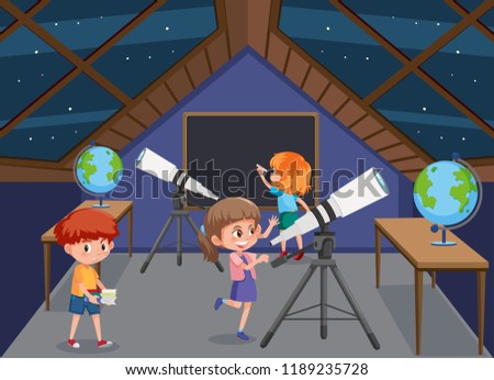 Children watching star at the roof illustration