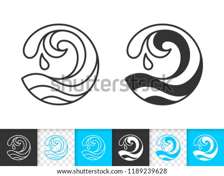 Wave black linear and silhouette icons. Thin line sign of sea. Splash outline pictogram isolated on white, color, transparent background. Vector Icon spiral tide curl shape. Wave simple symbol closeup